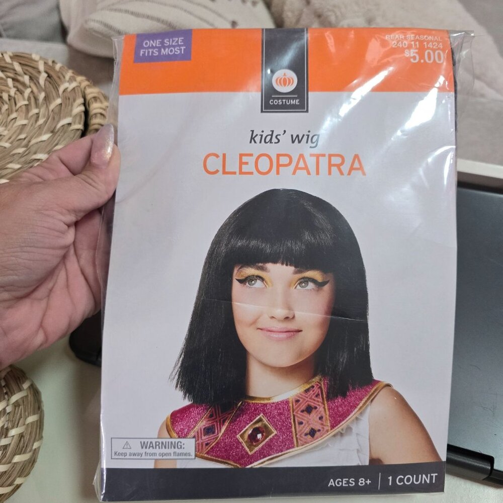 Kids Wig Cleopatra Costume One Size Fits Most Black Synthetic Fiber Ages 8+